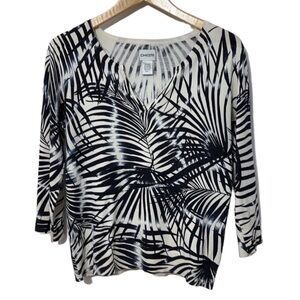 Chicos Silk Blend Split Neck Casual Knit Top Womens Size 1 (S)